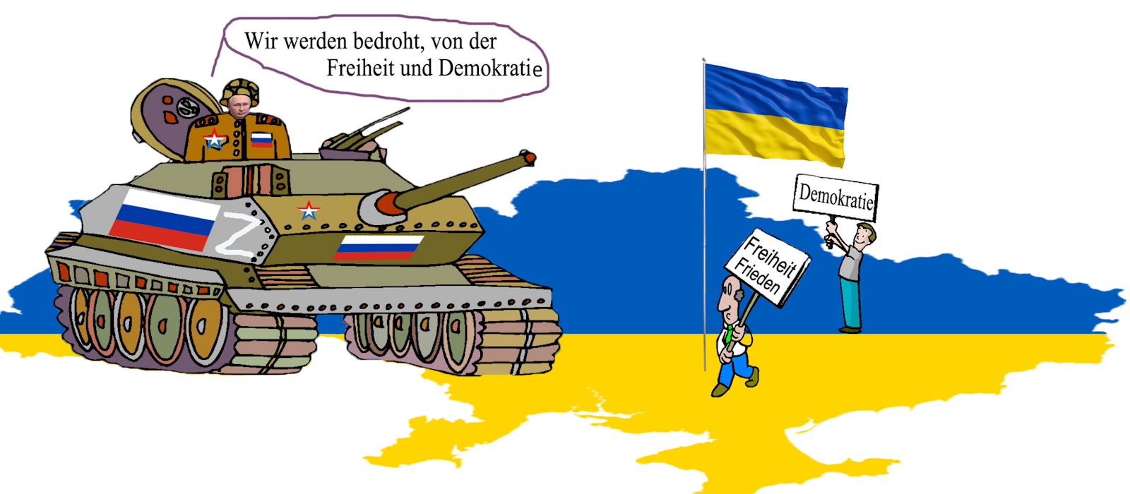 Putins Russland überfällt die Ukraine mit einem völkerrechtswidrigen Krieg, aus Neid auf die Freiheit und Unabhängigkeit von Russland ???